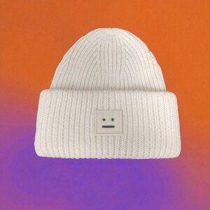 Acne Off-White Ribbed Beanie